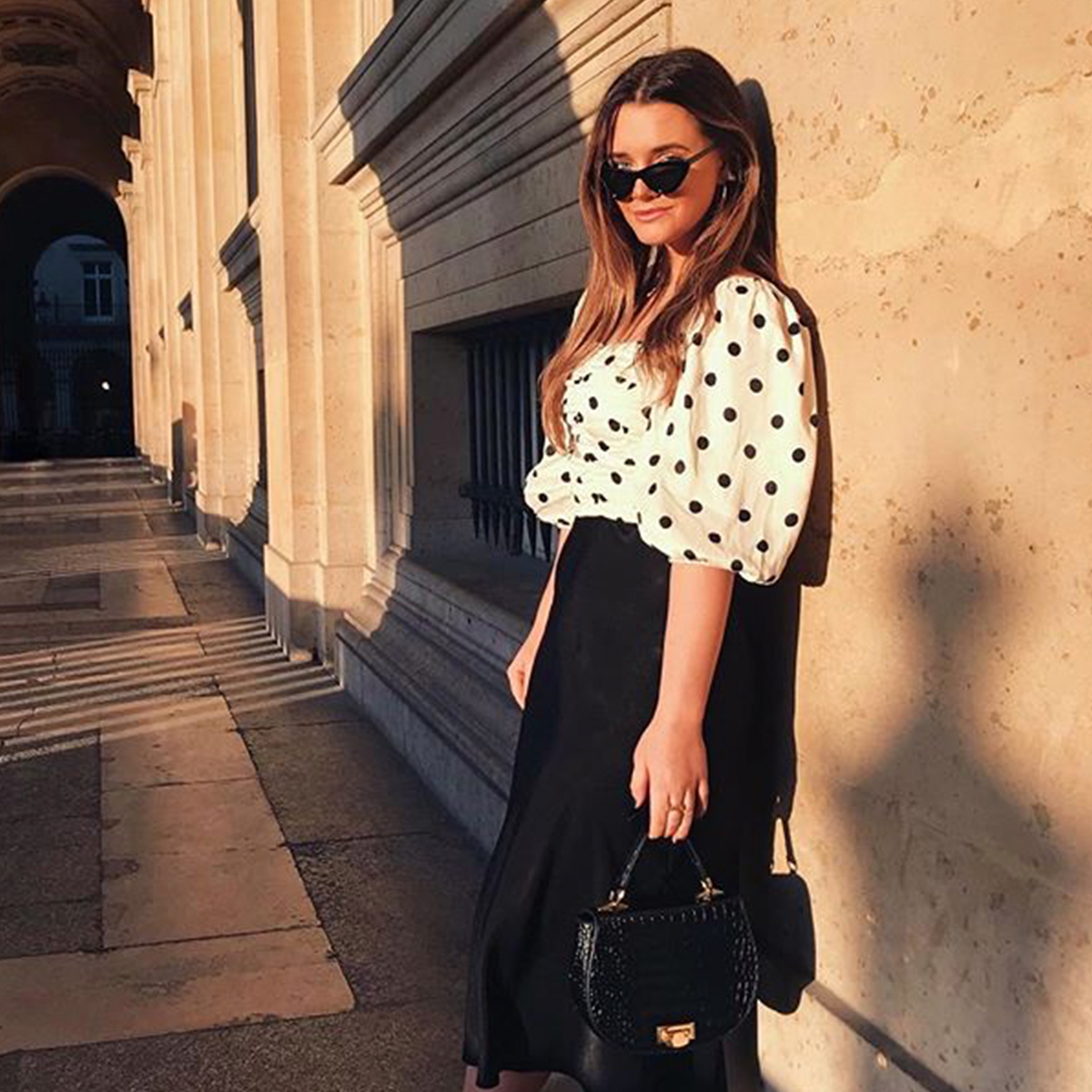 Zara Blouse Womens Small Polka Dot Black White Short Sleeve Button