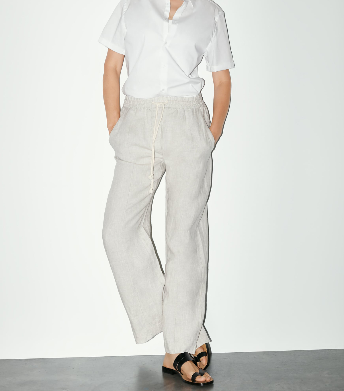 zara white linen trousers