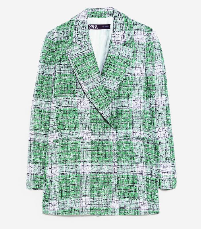zara green tweed blazer