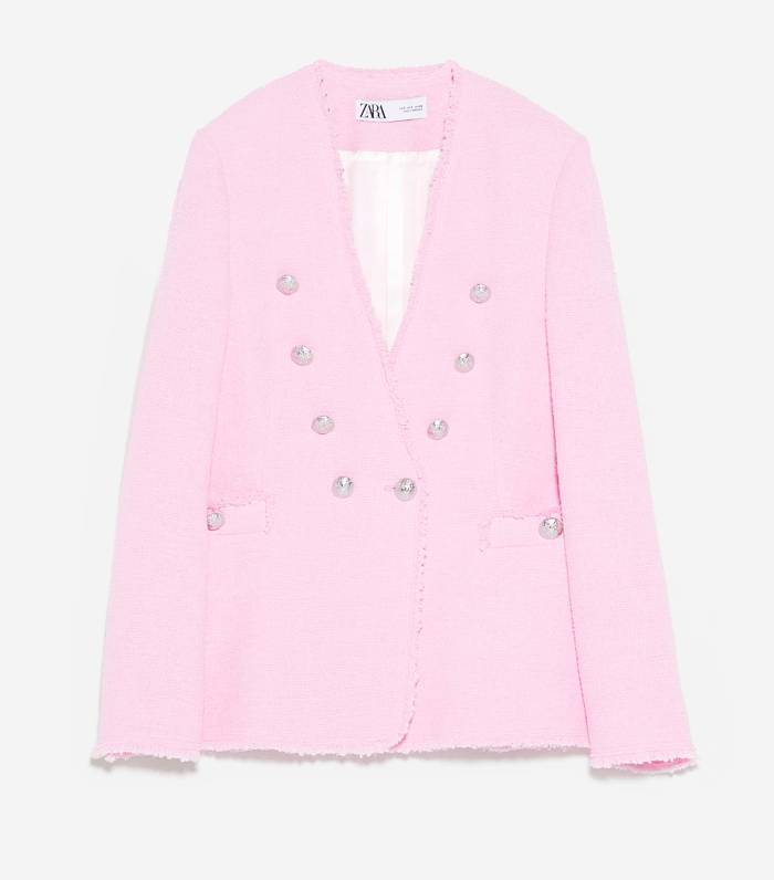 pink tweed blazer zara