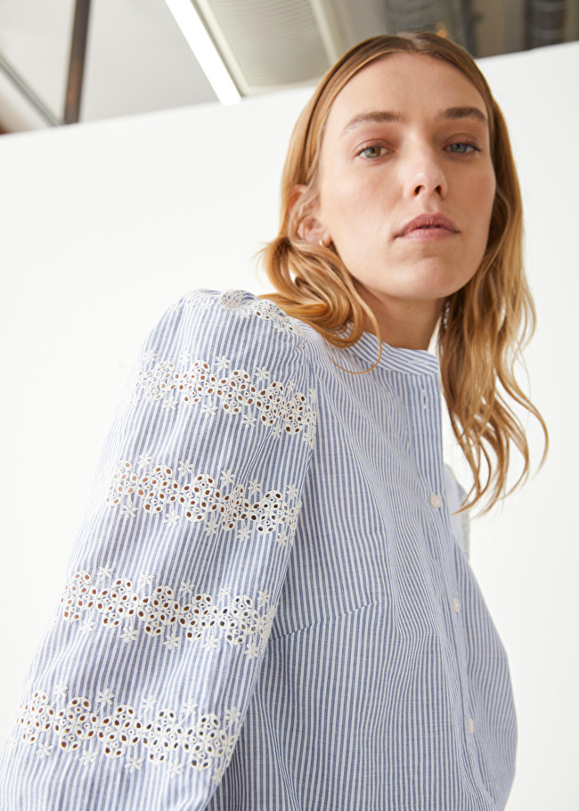 & Other Stories Embroidered Sleeve Blouse