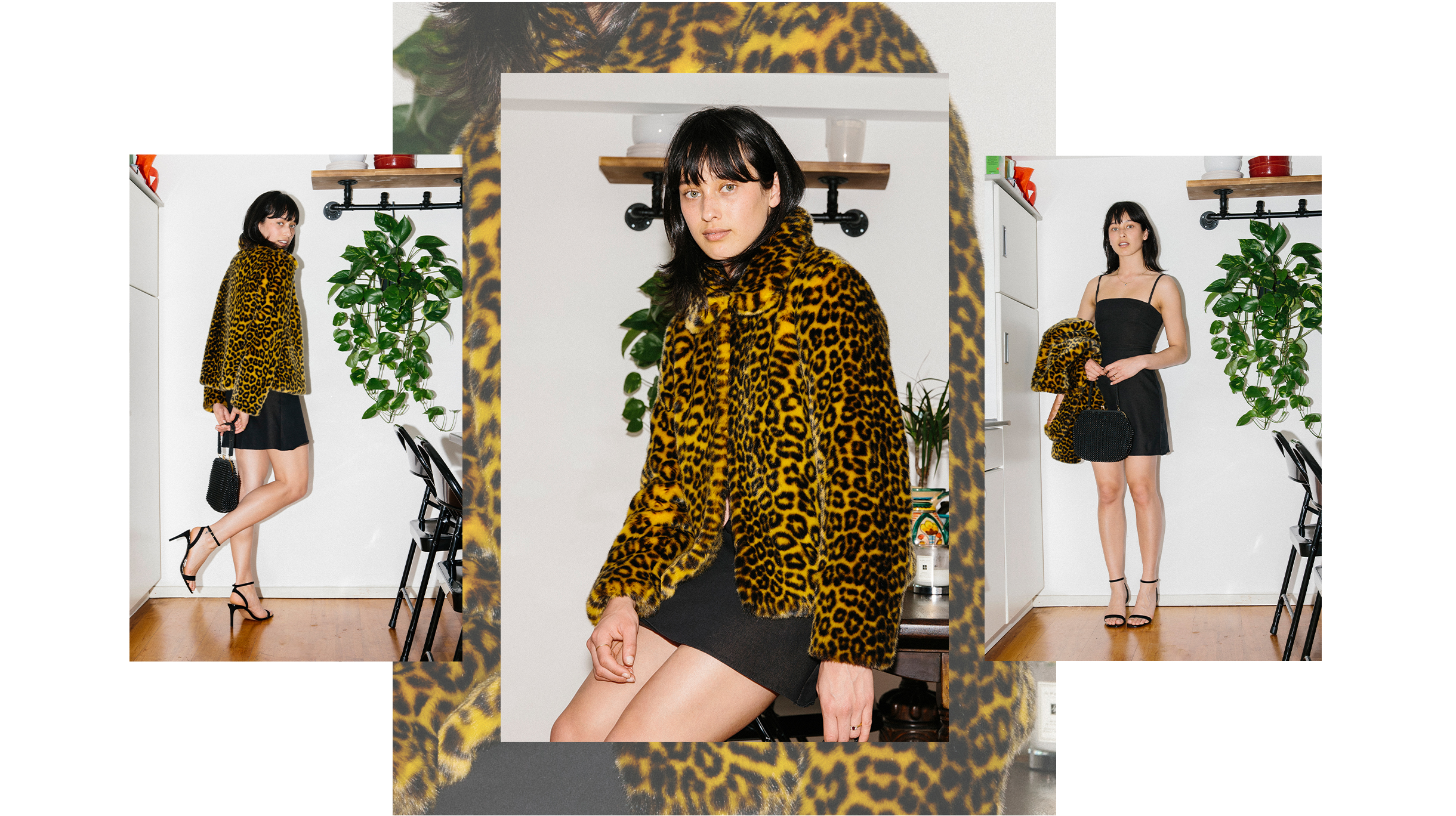 Lydia Graham style: wearing a leopard print jacket and black dress
