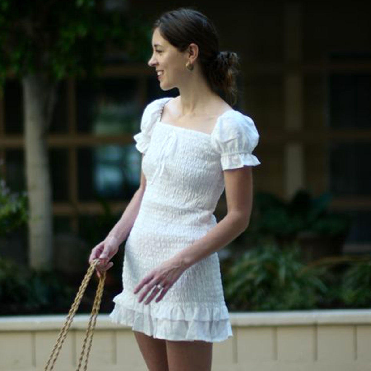 white summer dress with buttons