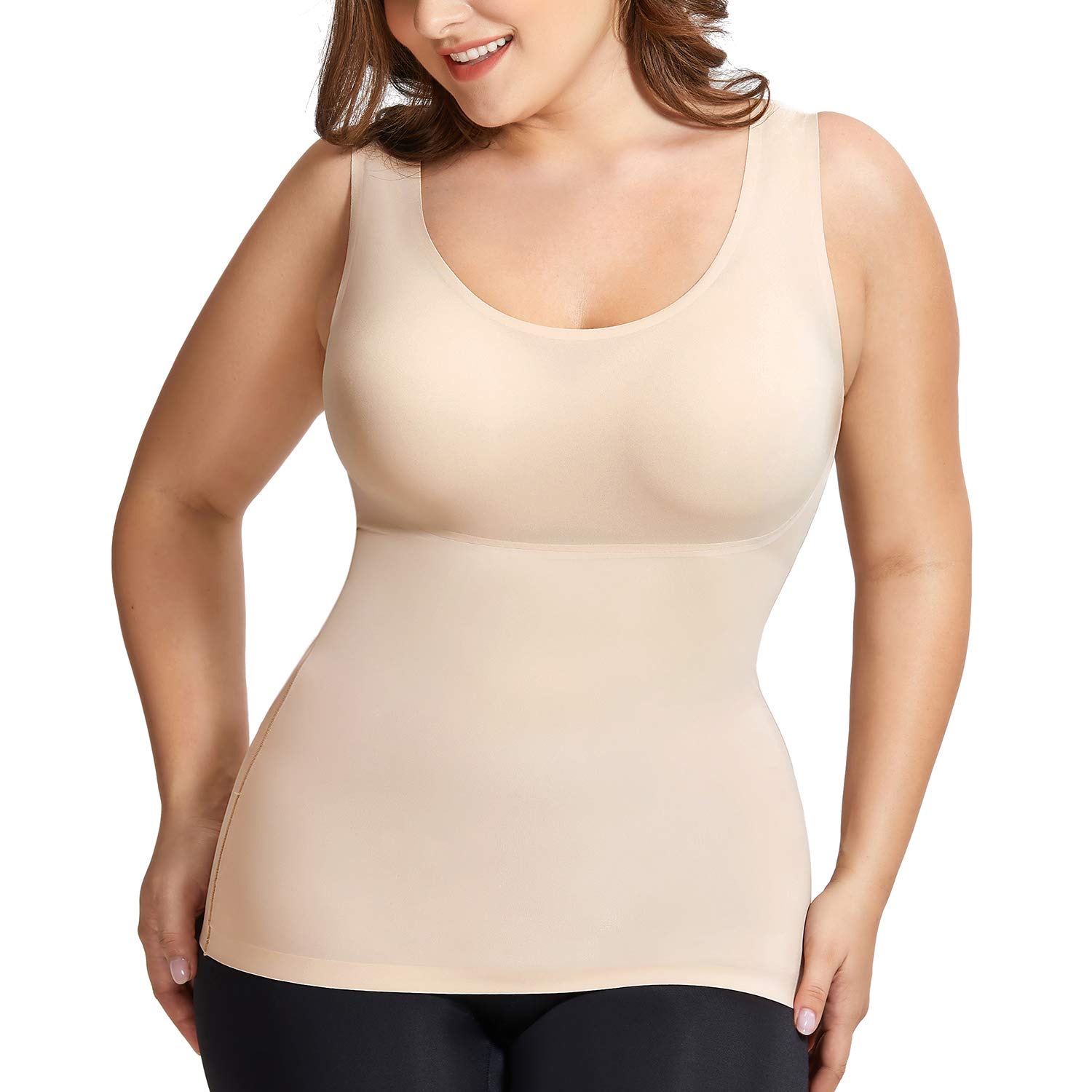 Scoop Neck Tank Tops for Women Tummy Control Shapewear Camisole Compression Slimming Cami Shaper Top 