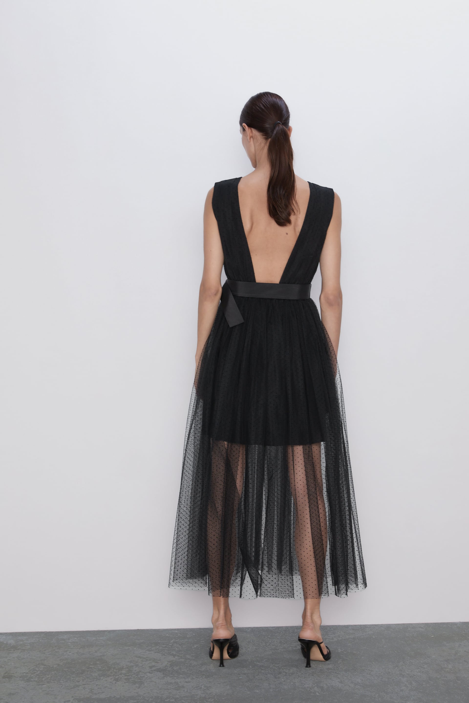 zara black net dress