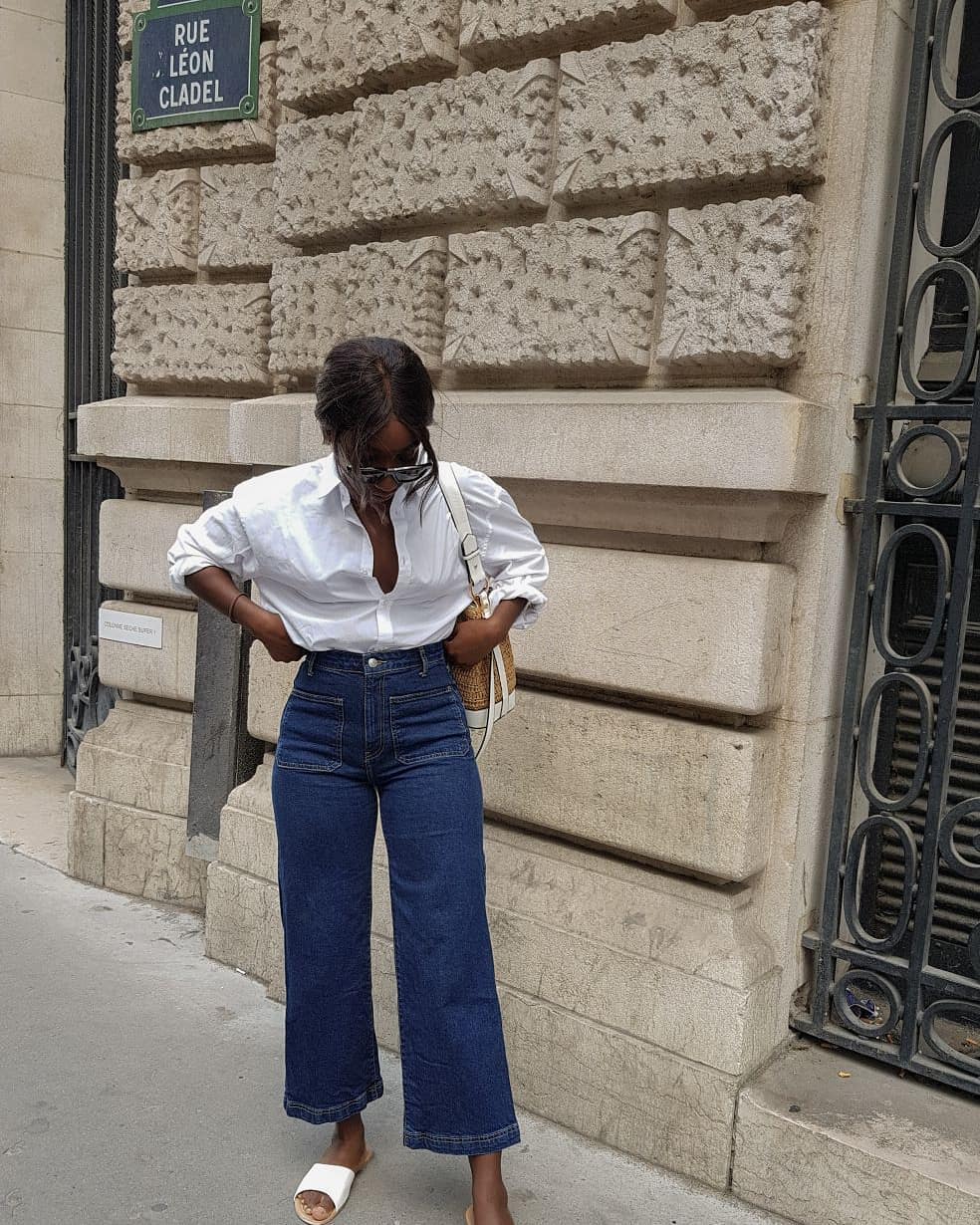 High rise wide-leg jeans trend: @basicstouch