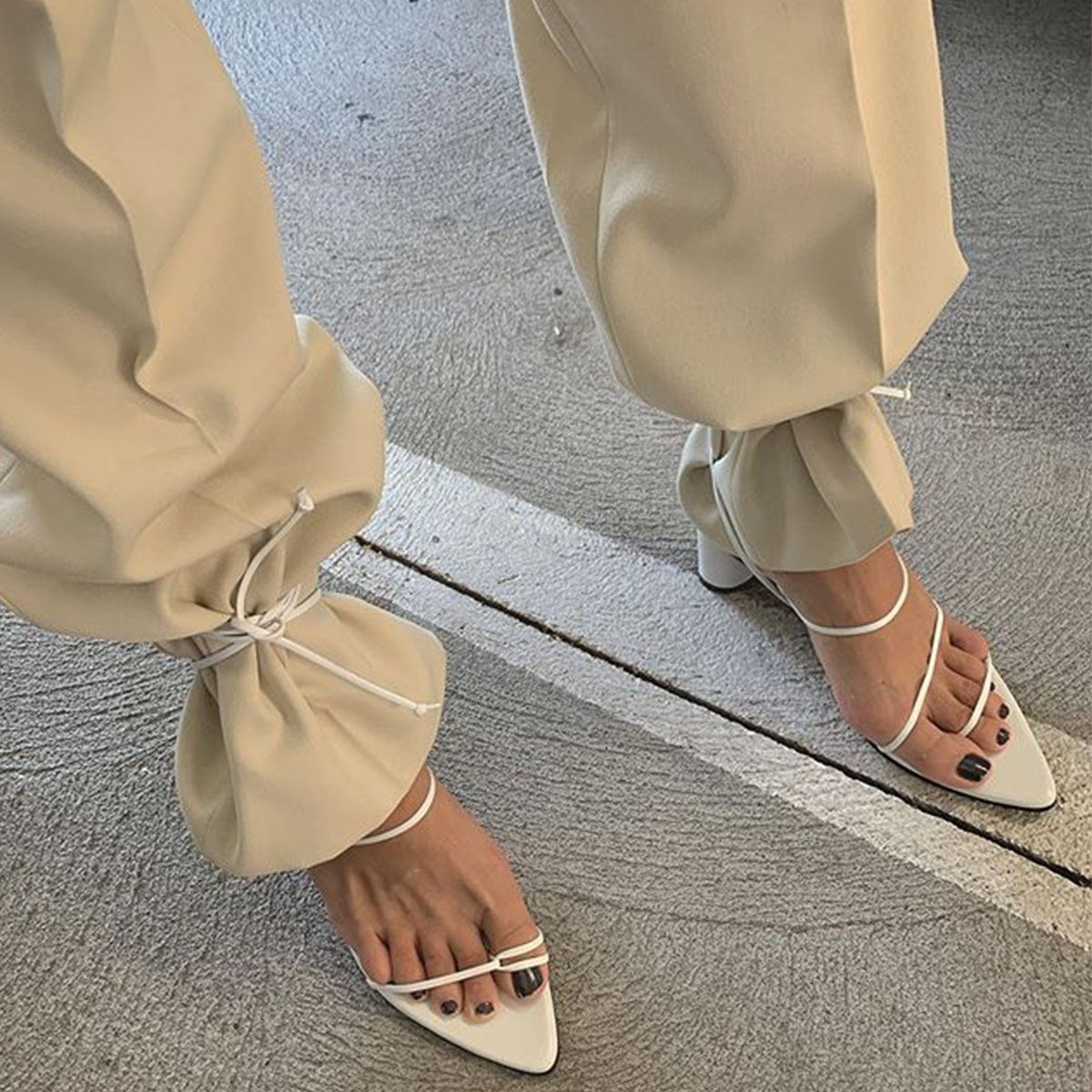 beige tie up sandals