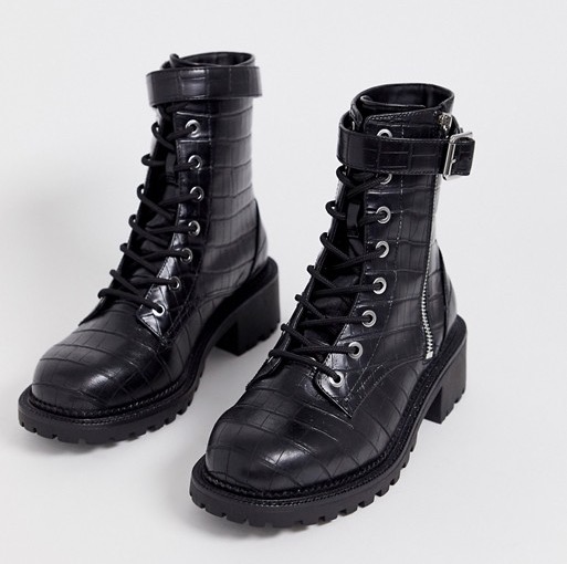 oslo black chunky lace up boots