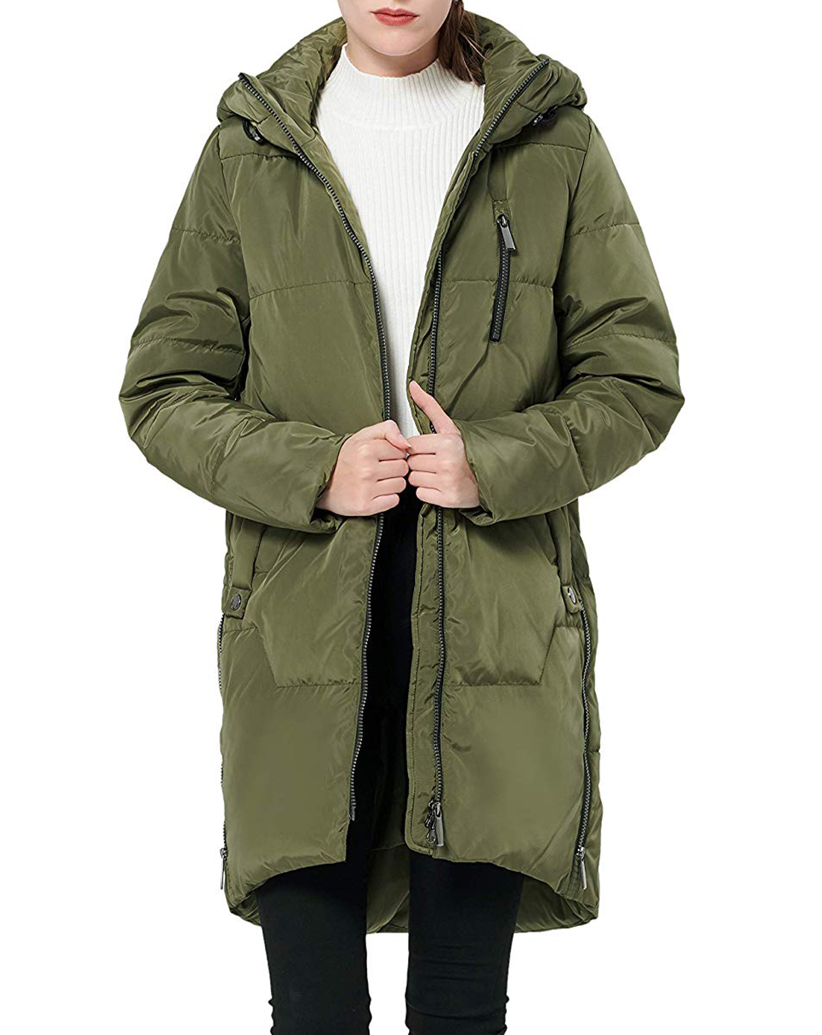 ADOMI Womens Long Hooded Thickened Down Coat with Fur Trim
