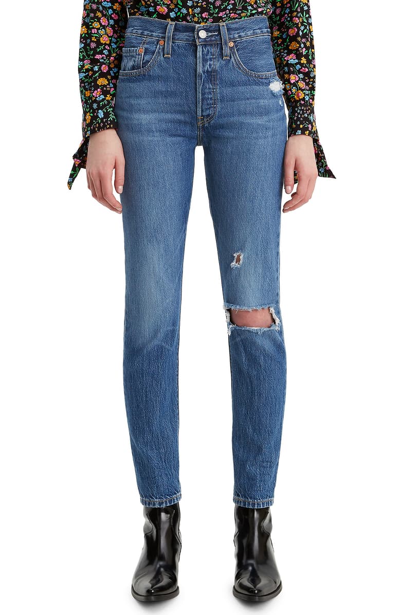 Levi's 501 Ripped High Waist Ankle Skinny Jeans
