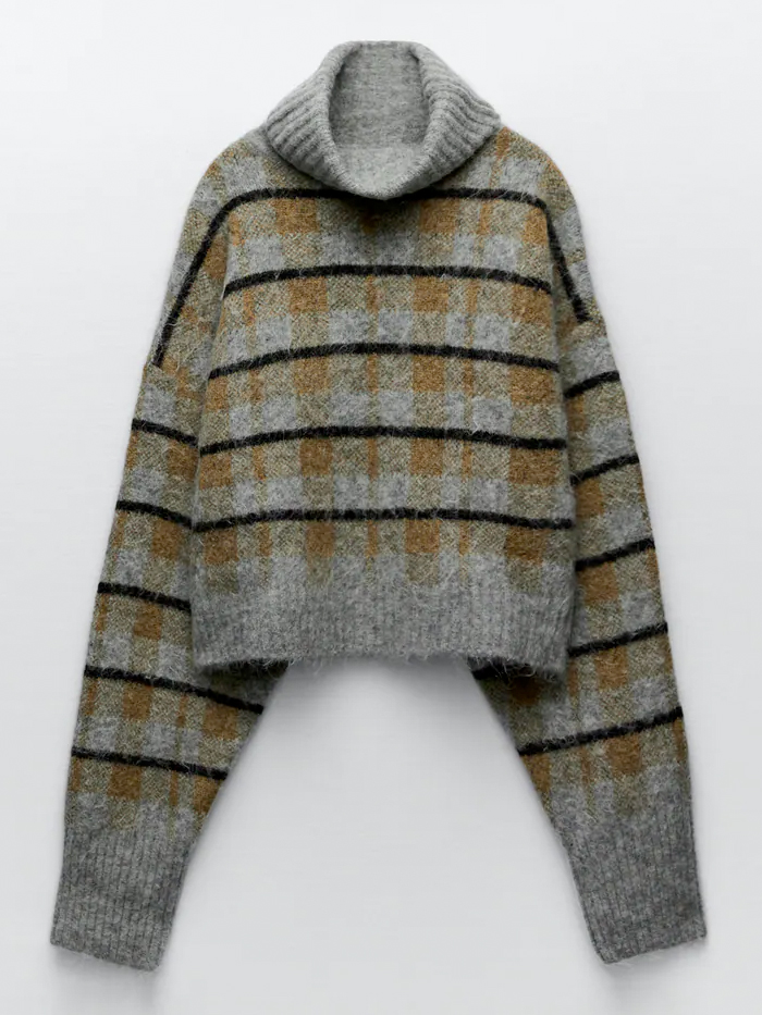 Zara Check Alpaca Wool Sweater