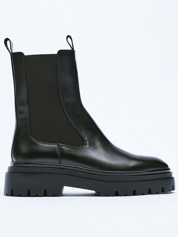 Zara Leather Track Sole Ankle Boots