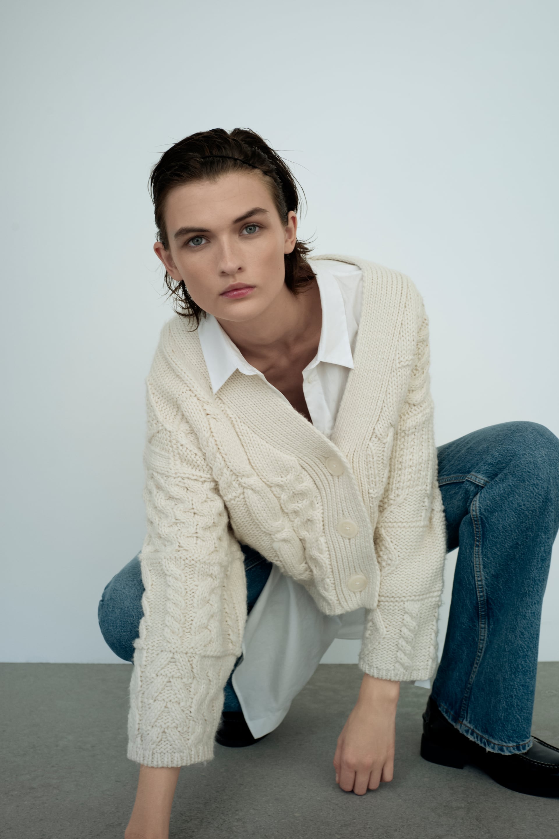 Zara Cable-Knit Patchwork Cardigan