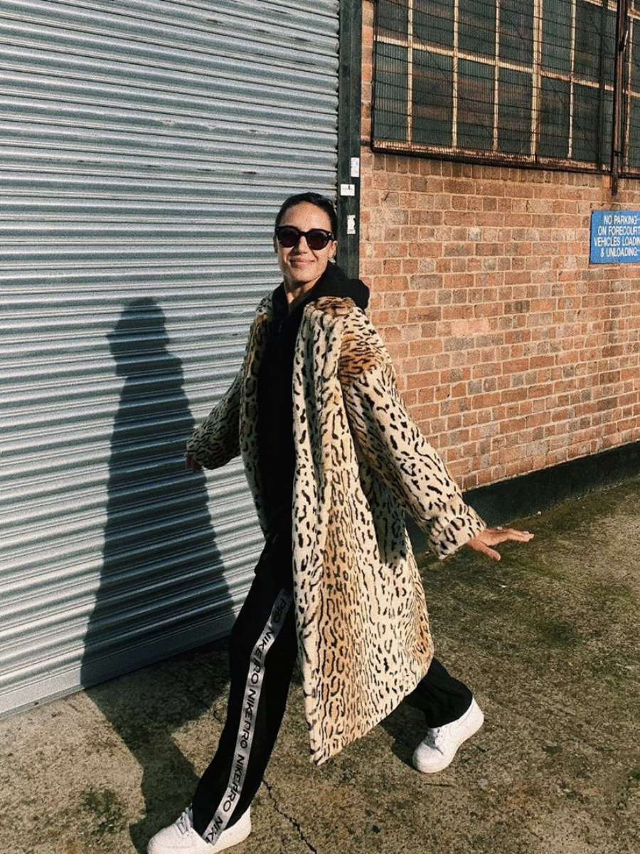 Jessica Skye Makeup Bag Cost: Jessica wearing leopard print coat