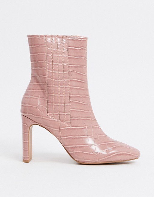 rose colored ankle boots