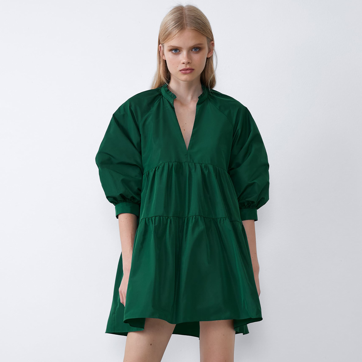 zara woman green dress