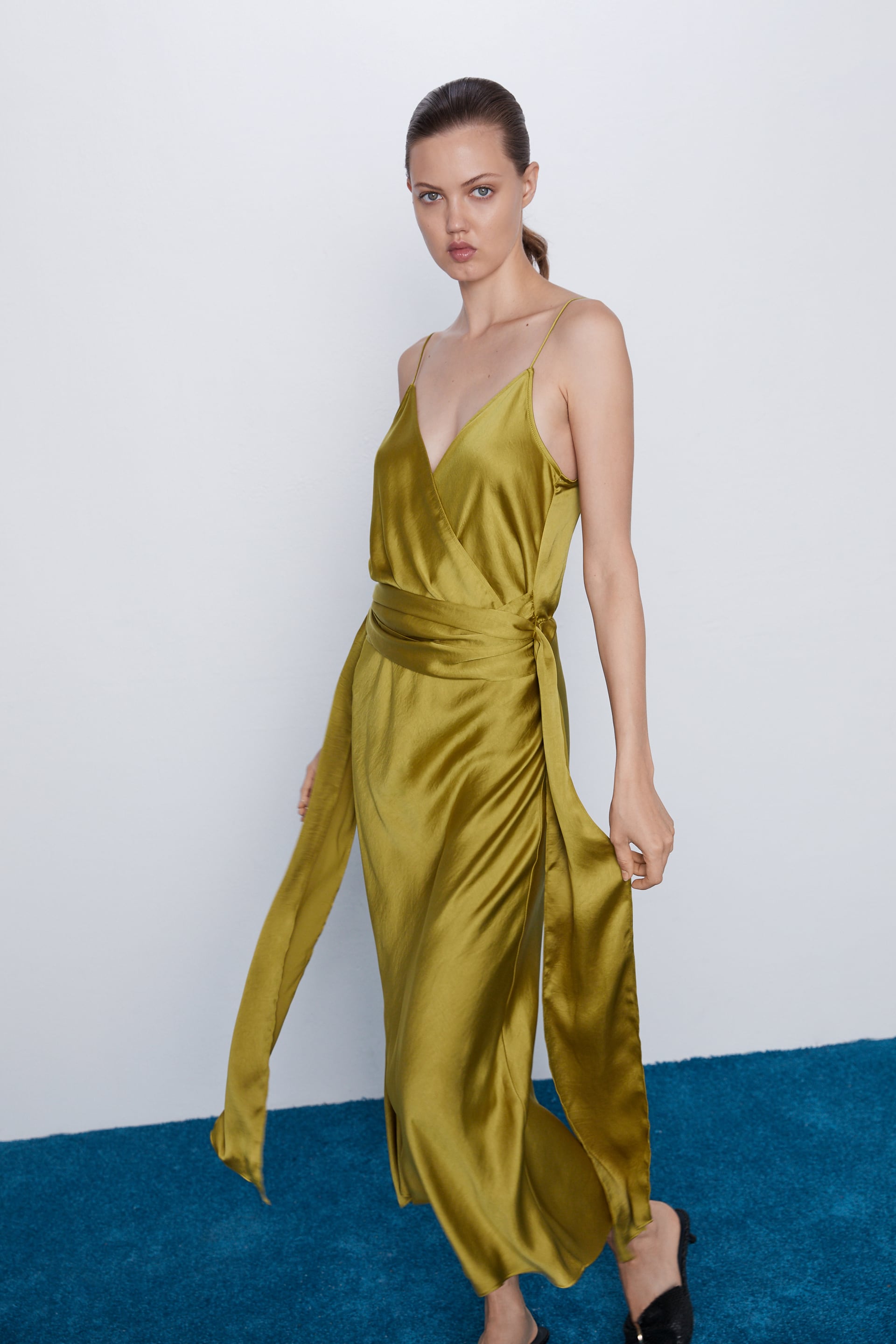 zara gold silk dress