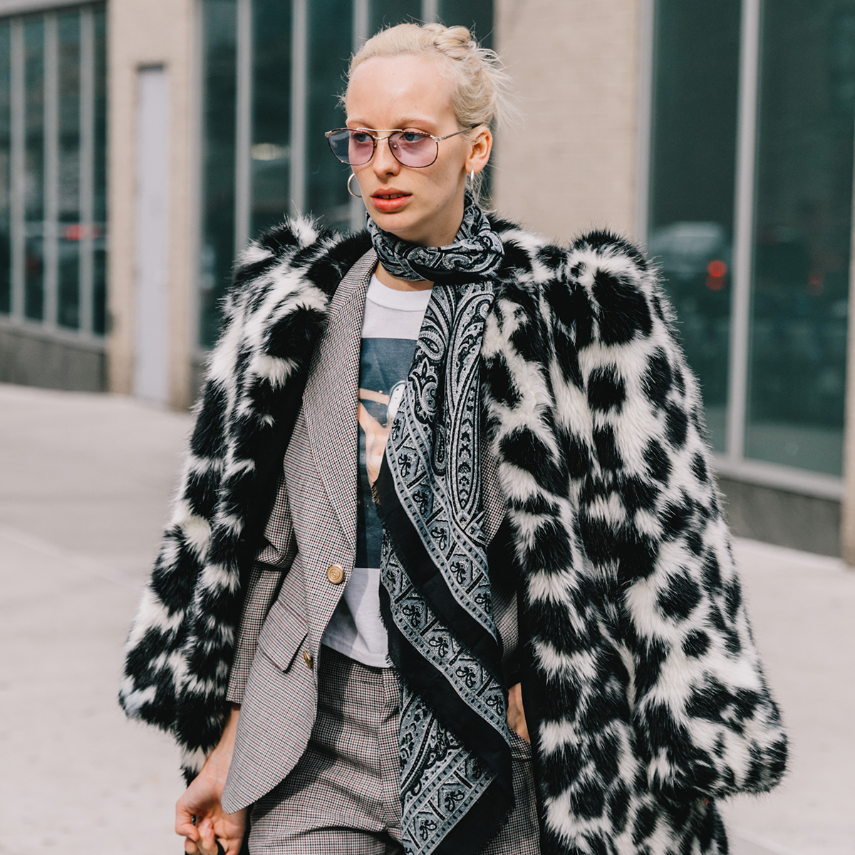 14 Affordable Faux Fur Coats And How To, Fluffy Faux Fur Coat Grey And White