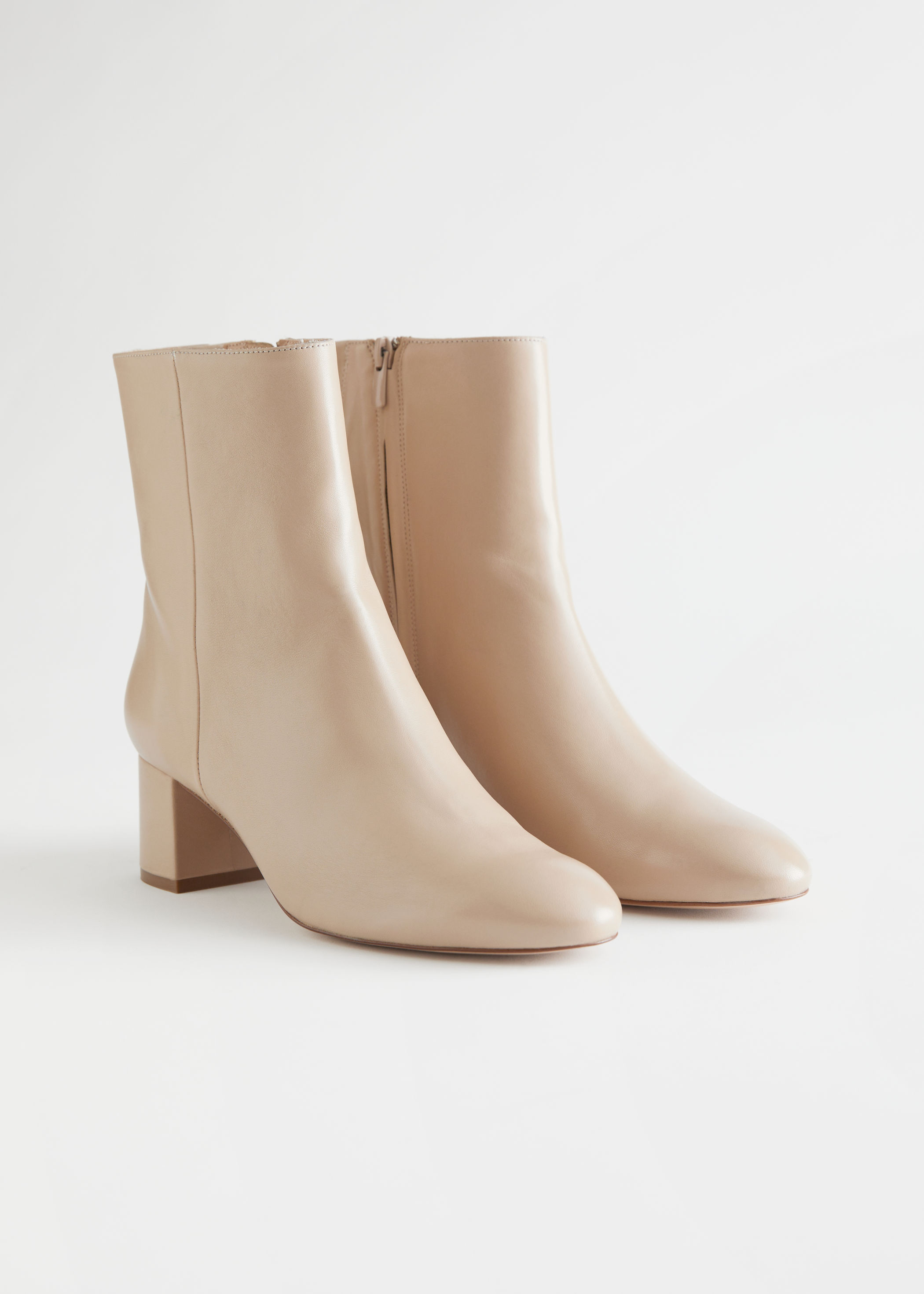 & Other Stories Almond Toe Heeled Leather Boots