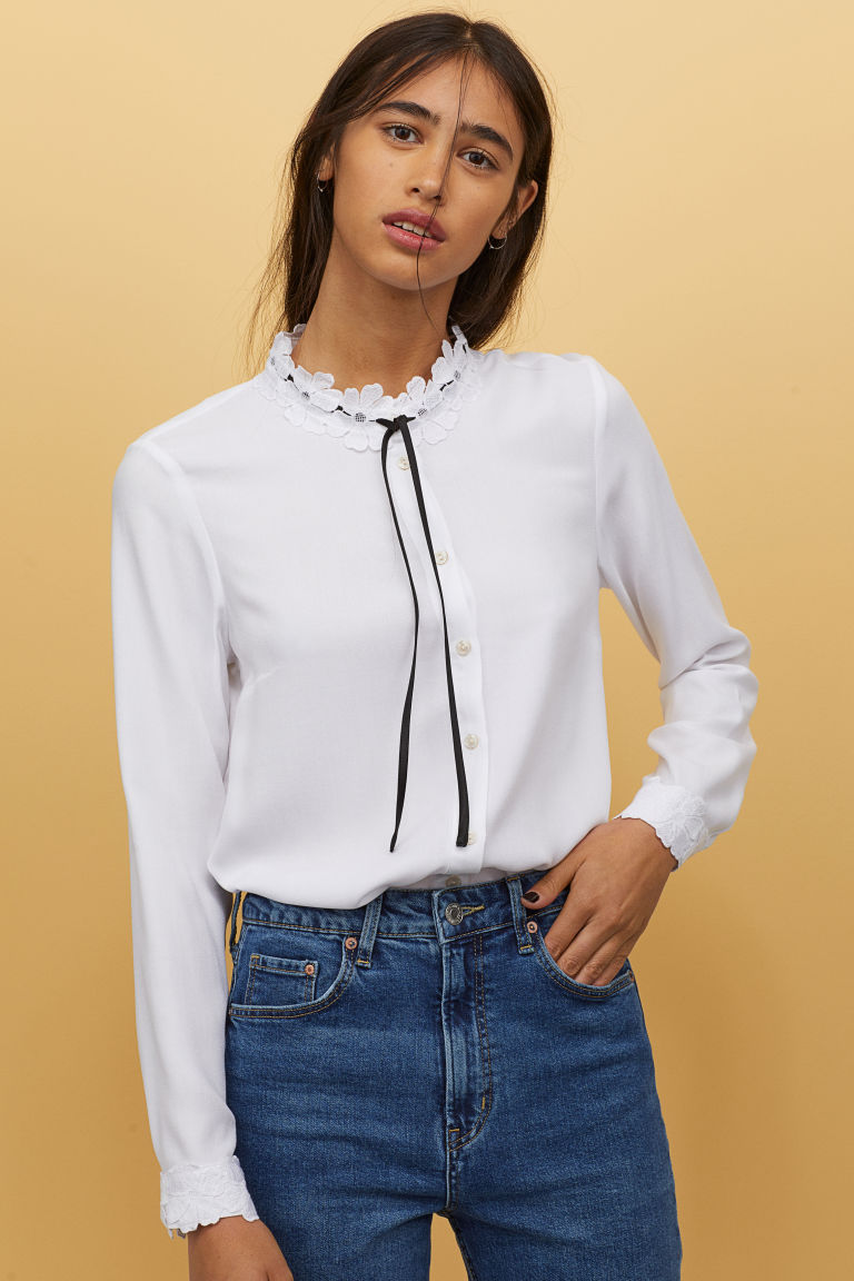 H&M Tie-Collar Blouse with Lace