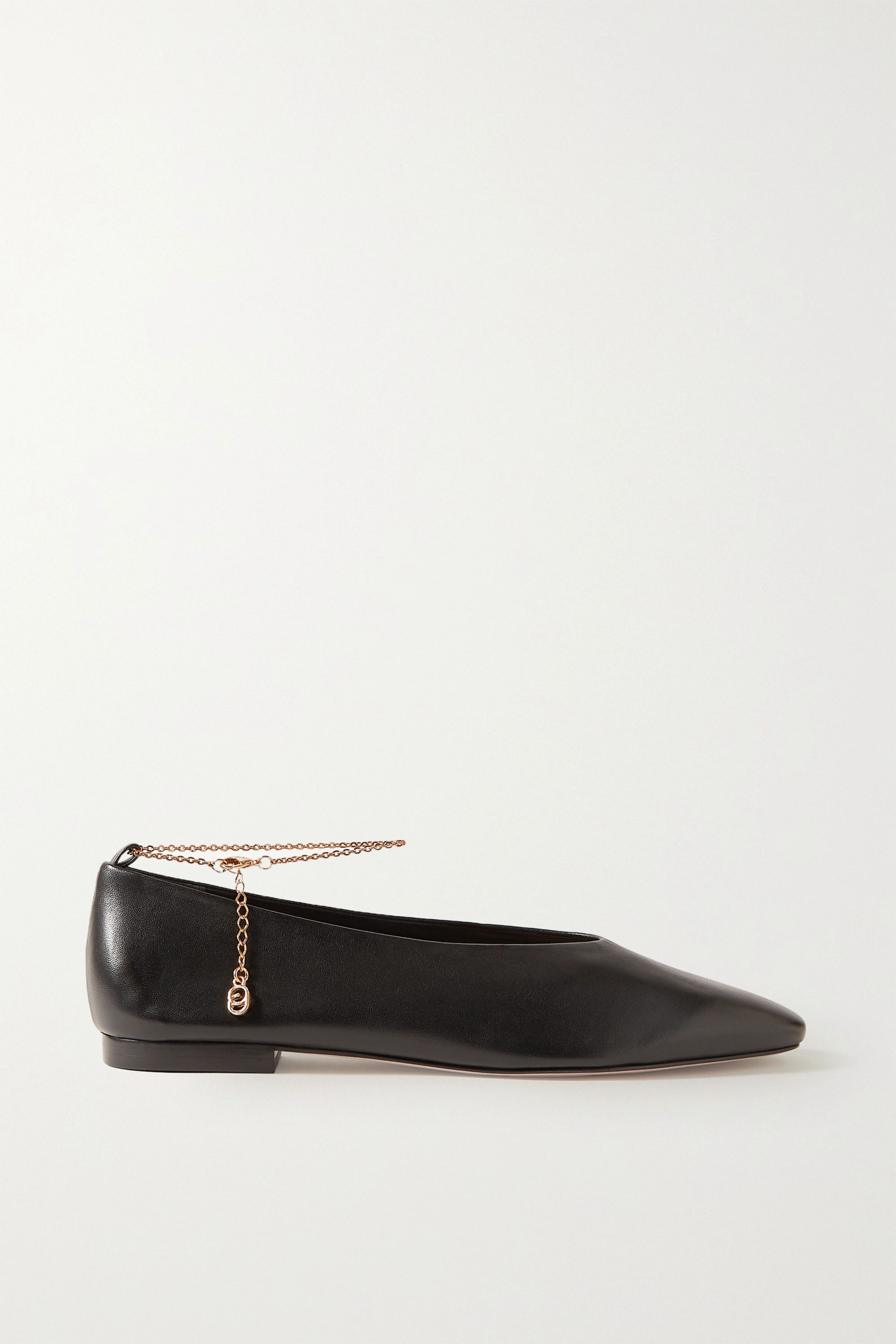 Porte & Paire Chain-Embellished Leather Ballet Flats
