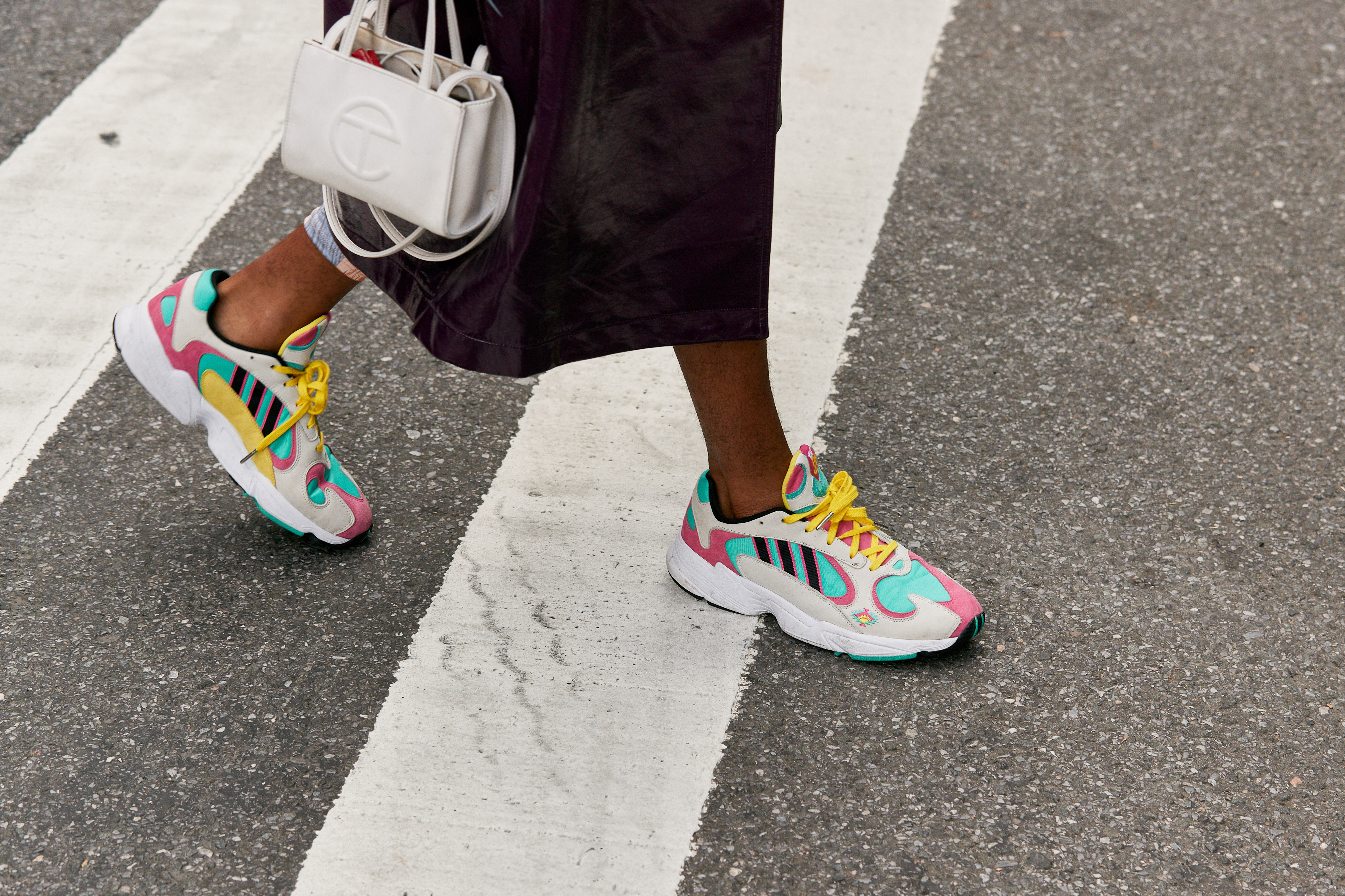 Fashion Week SS20 Street Style Colorful Adidas Falcon Sneakers