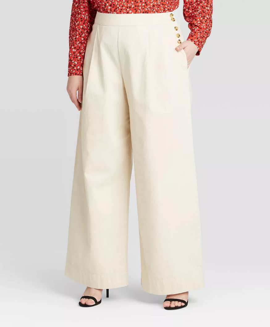 Who What Wear Mid-.Rise Side Button Wide Leg Trouser