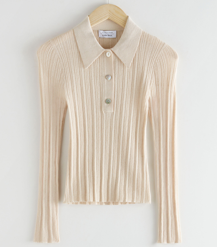 & Other Stories Sheer Fitted Polo Top