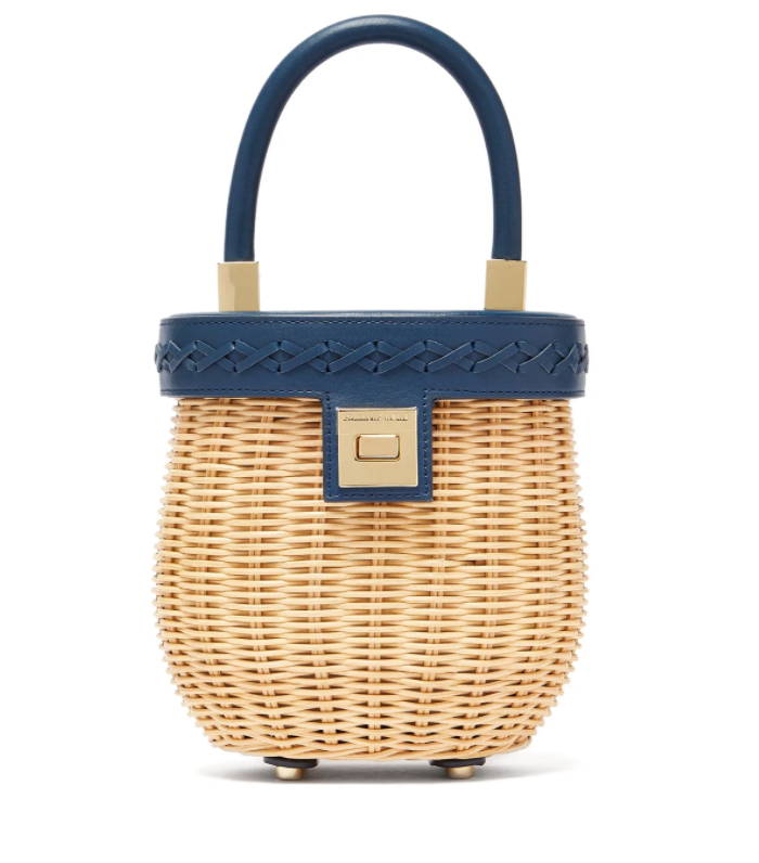 Sparrows Weave Top-Handle Leather and Wicker Bucket Bag