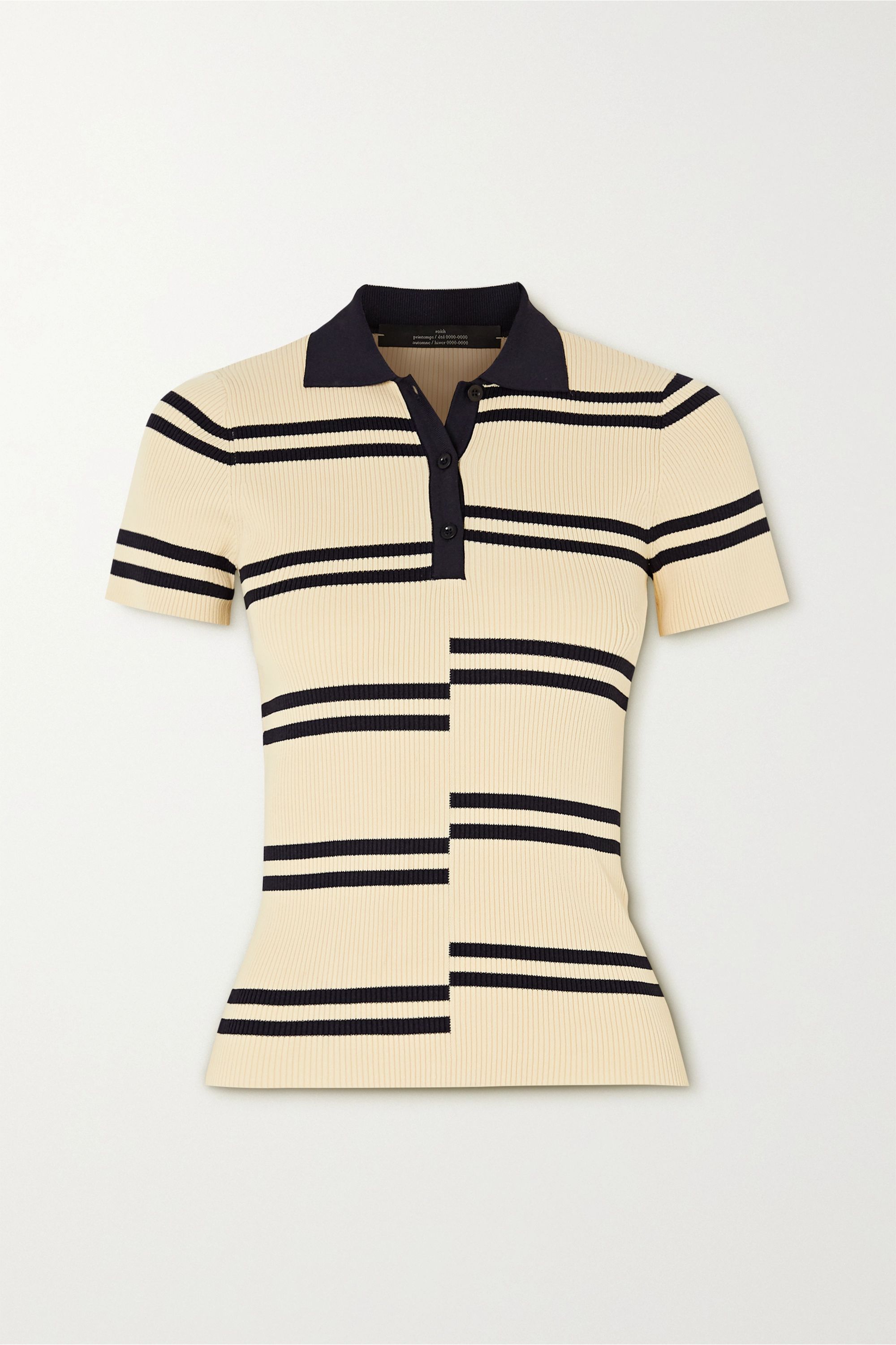 Rokh Paneled Striped Ribbed-Knit Polo Shirt