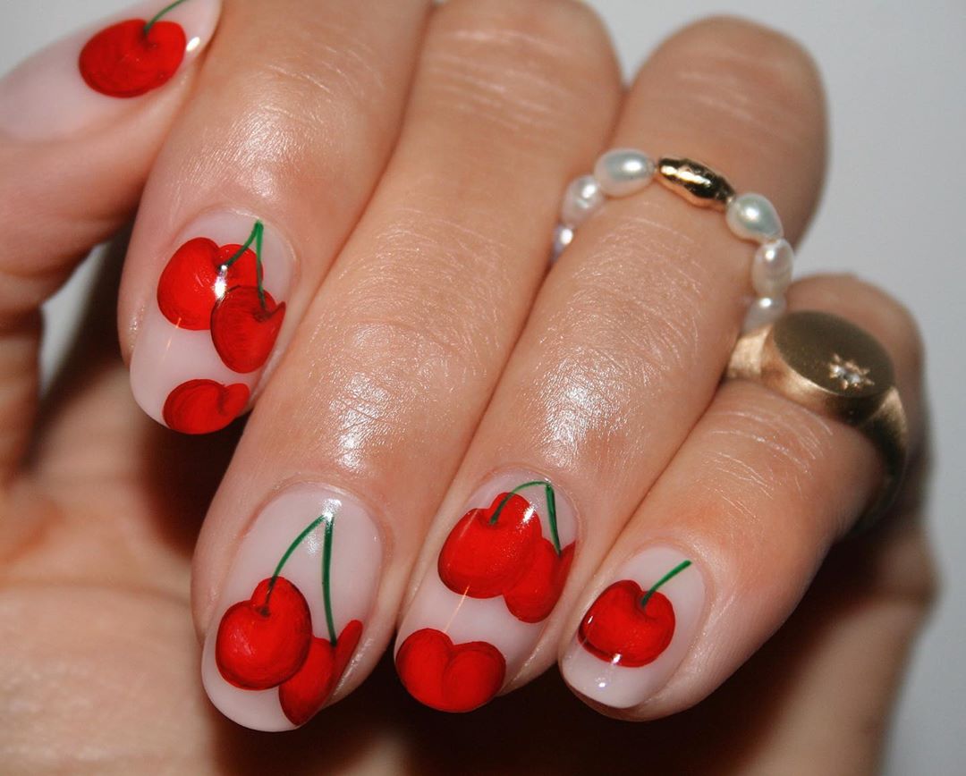Nail Art Ideas: negative-space cherry nails