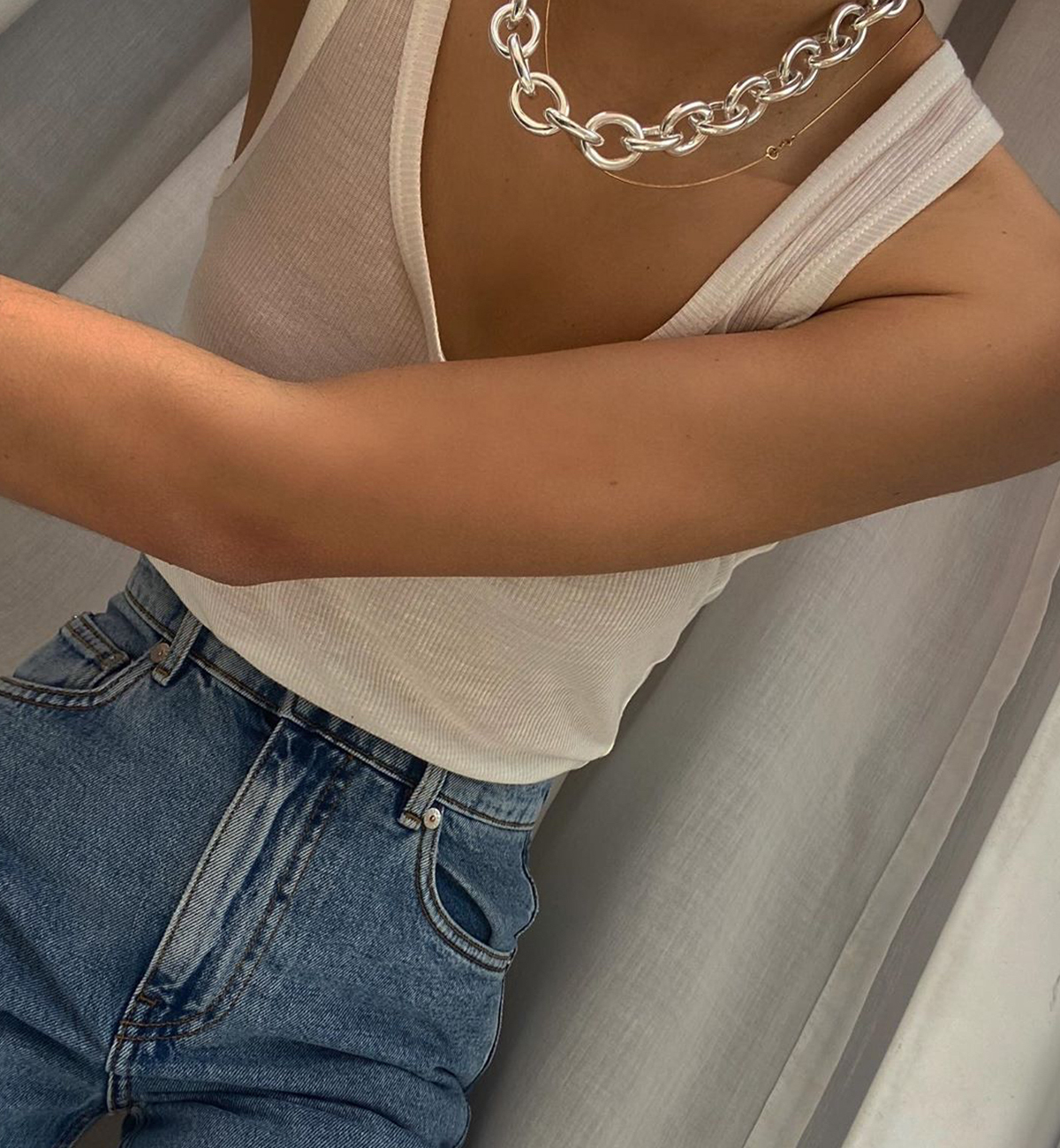 White Tank Silver Necklace Jeans Instagram