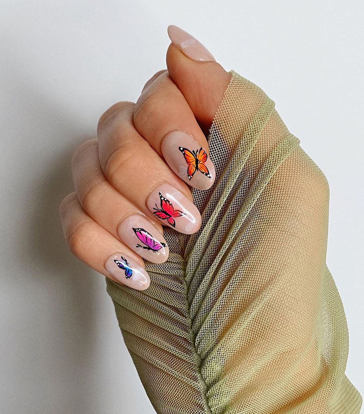 simple nail butterfly nail Press on nail pastelcolor nail handmade.
