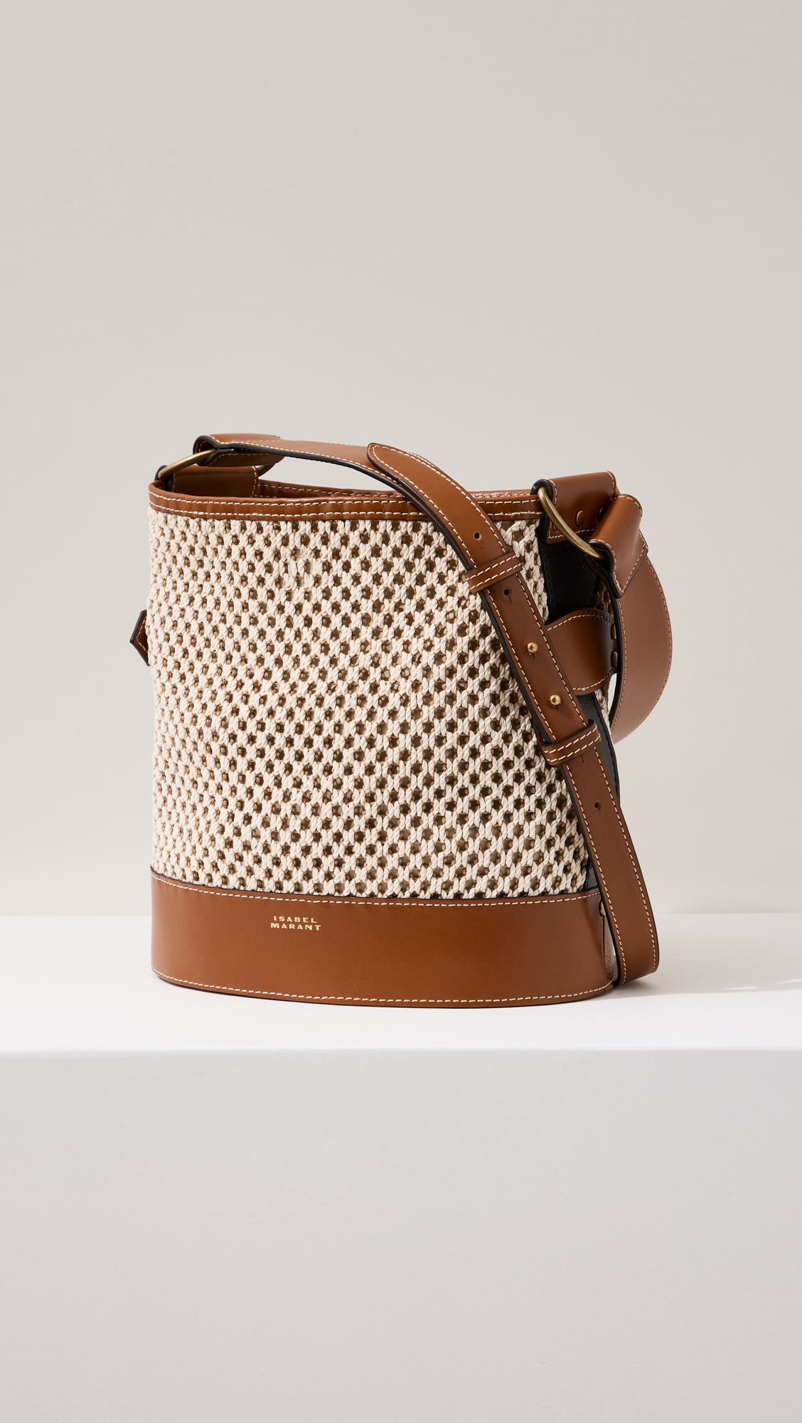 Strathberry - Lana Osette - Leather Mini Bucket Bag - Natural / Brown
