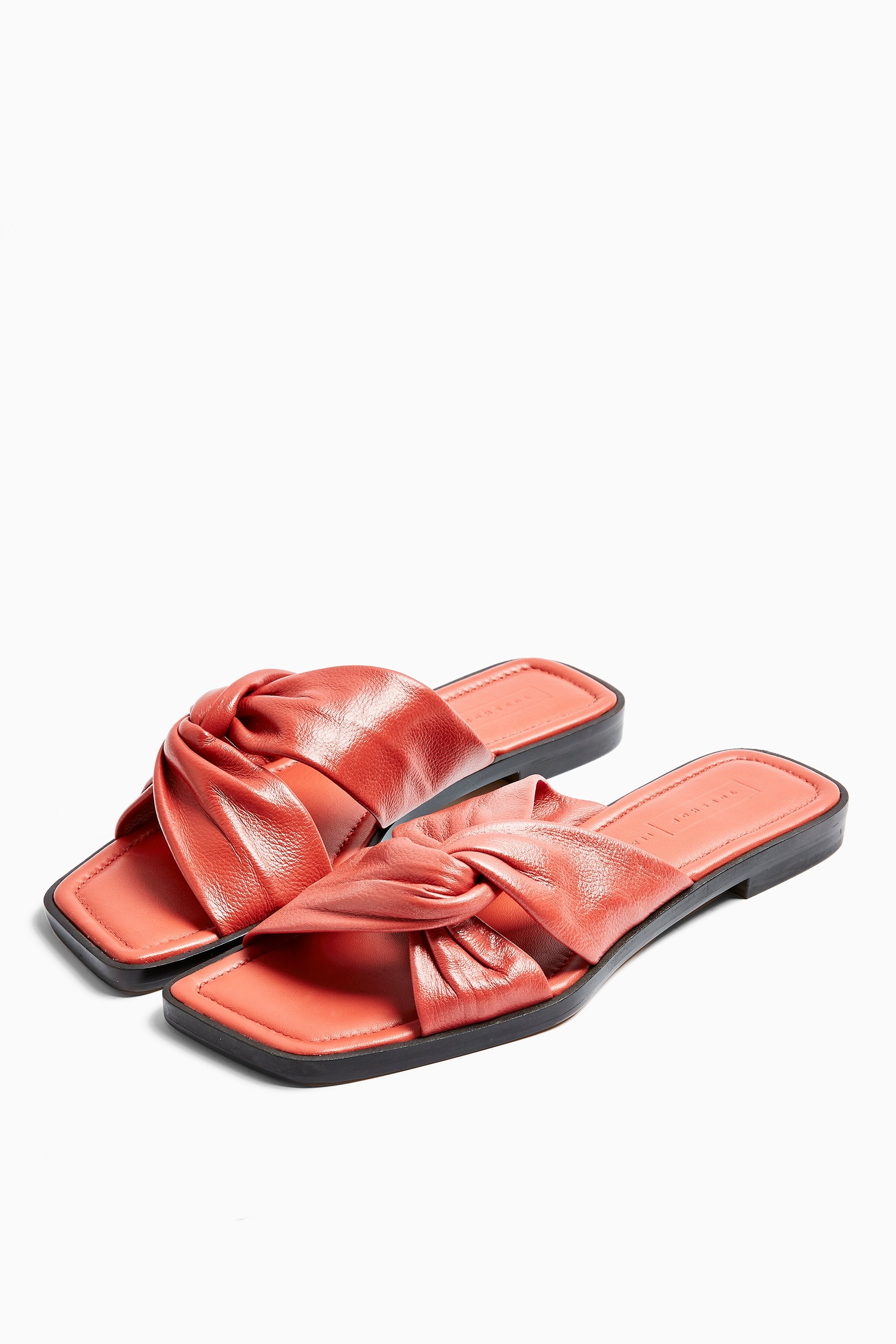 Pacific Coral Leather Twist Sandals