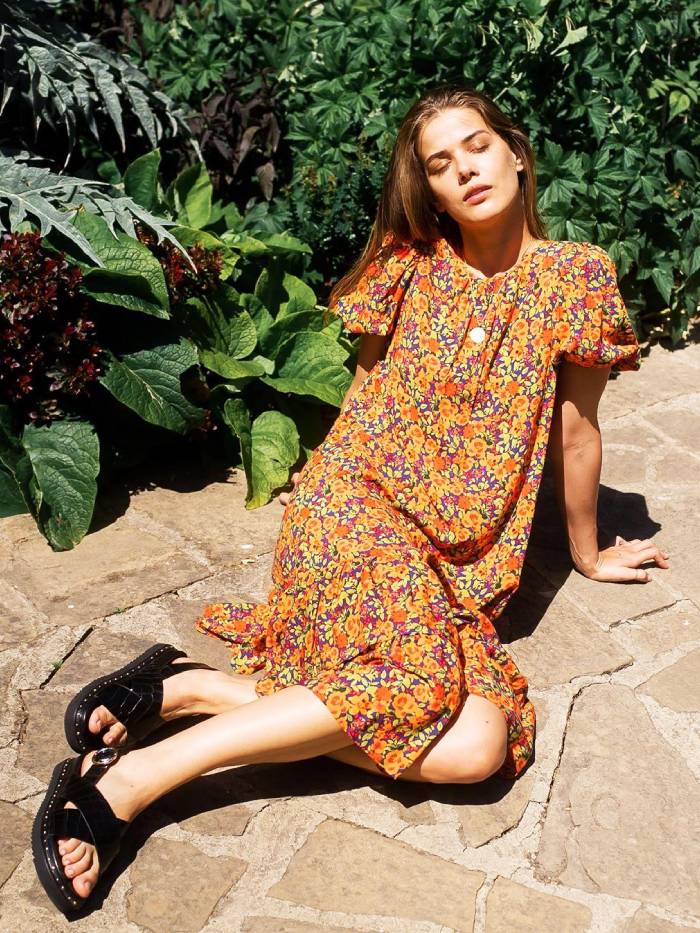 Model wears V by Very floral dress and chunky black sandals