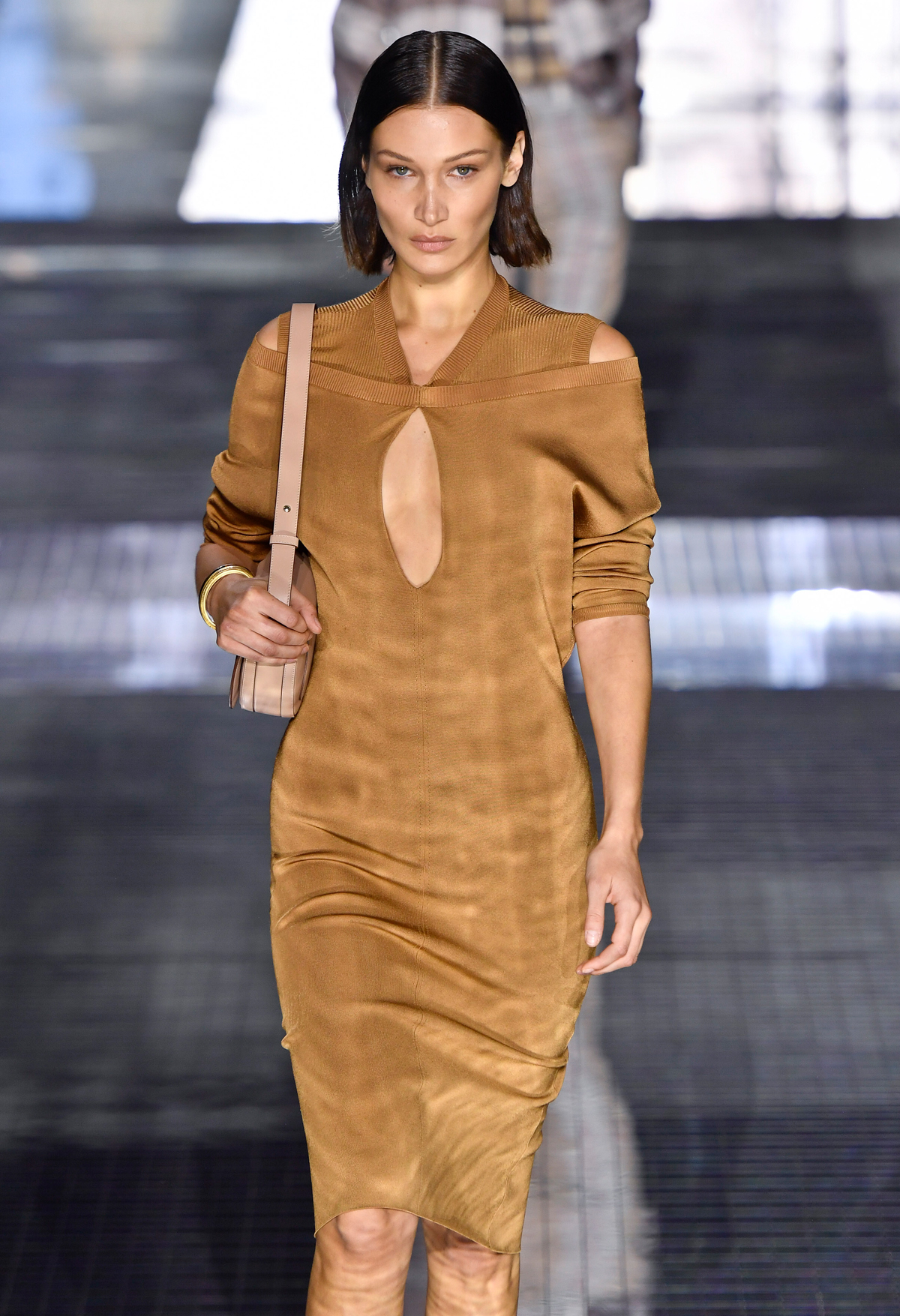 Autumn winter 2020 fashion trends: Bella Hadid in Burberry bodycon dress