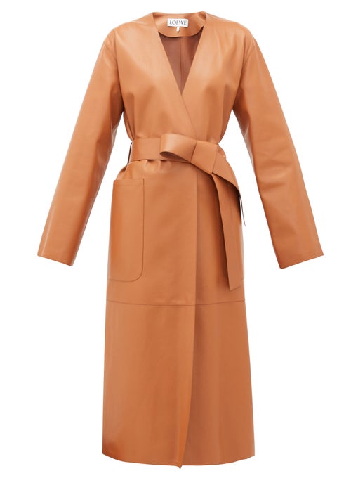 Loewe Collarless Belted Leather Coat