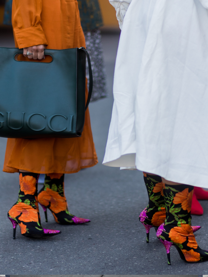 best street style outfits: street stylers wearing those balenciaga floral boots