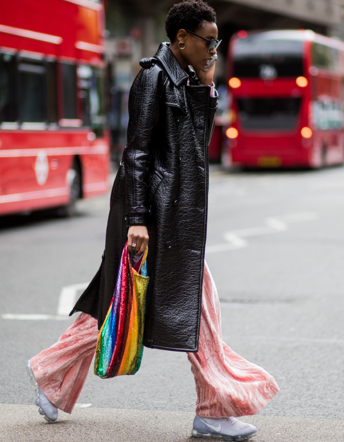 best street style outfits: vogue's Donna Wallace wearing ashish