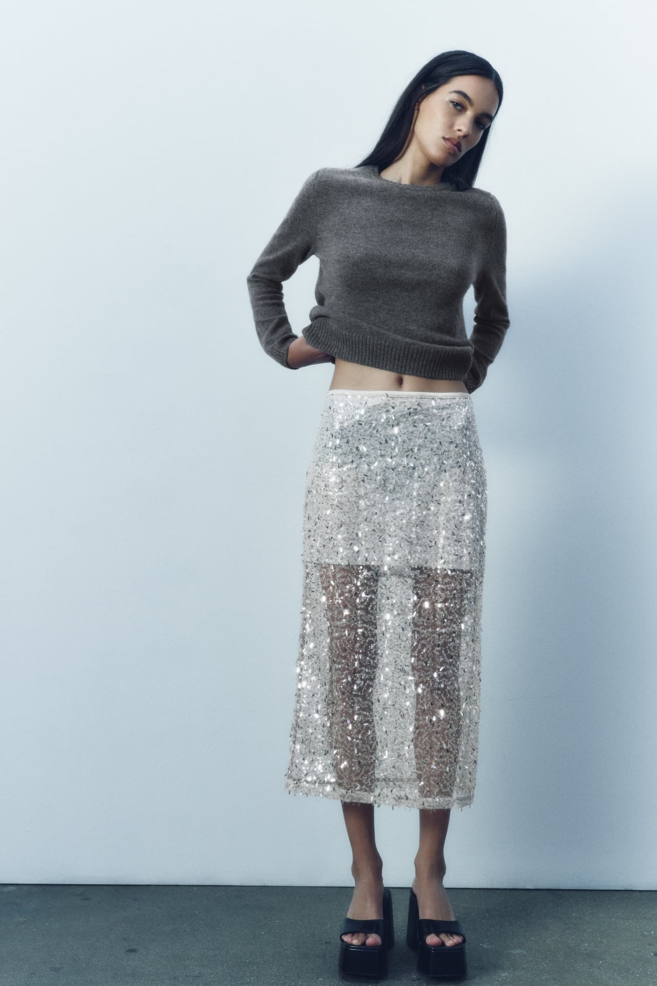 Zara Sequin Midi Skirt