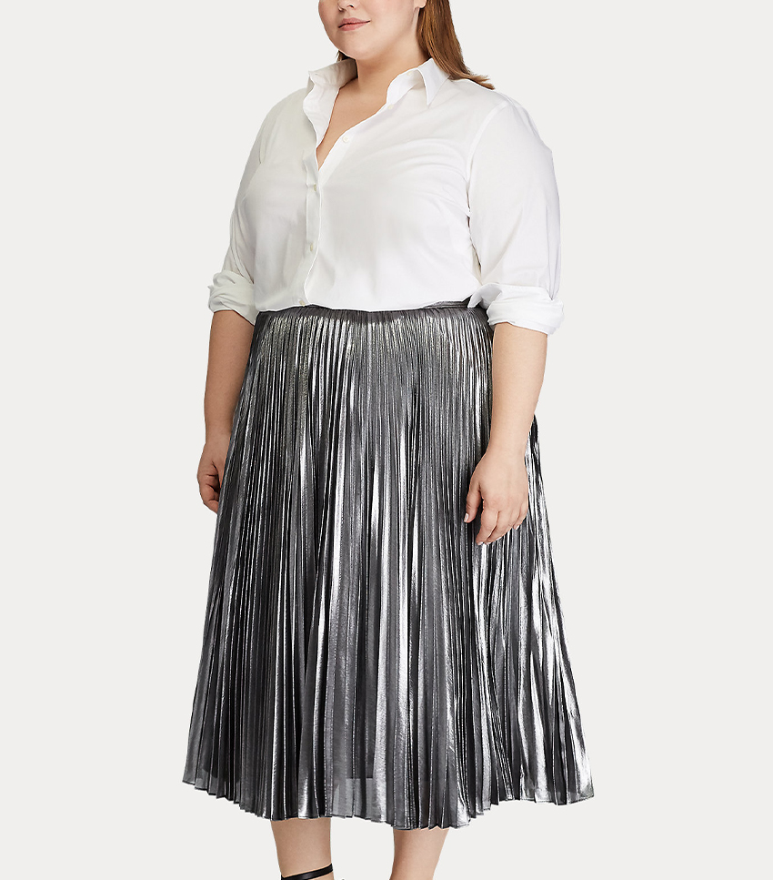 Ralph Lauren Pleated Metallic Midi Skirt