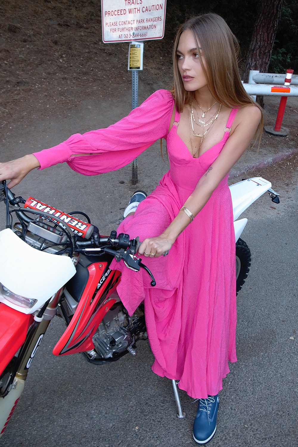 Bright pink dress trend 2021: Rotate one-arm pink midi dress