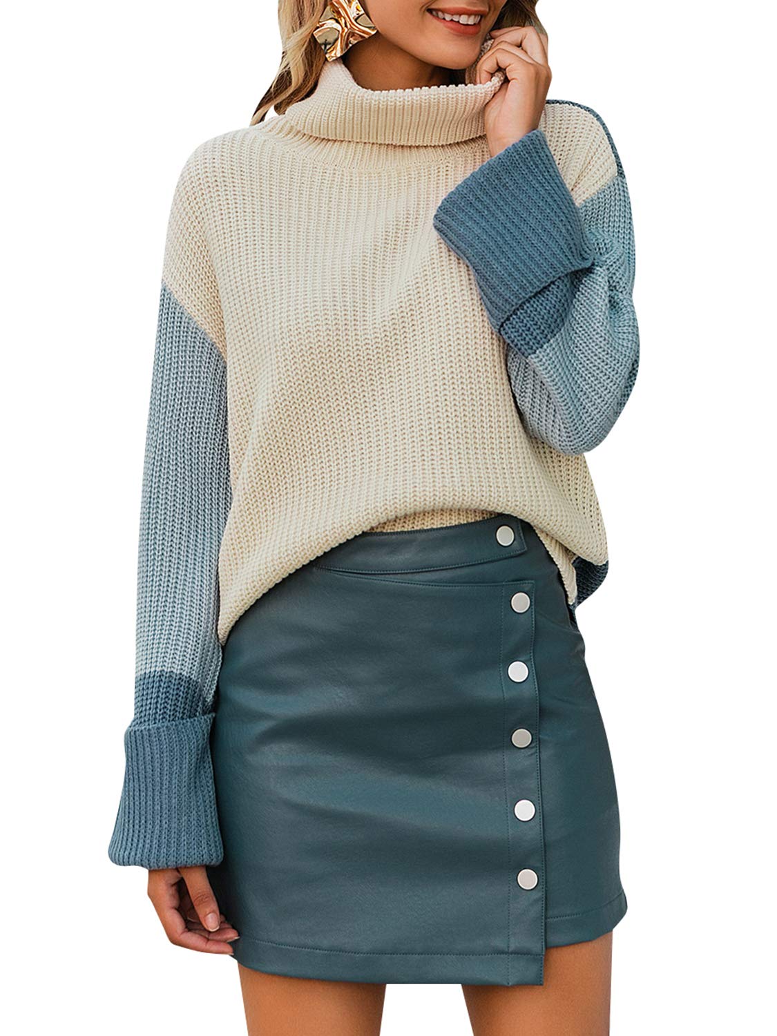 Berrygo Long Sleeve Turtleneck Sweater Pullover Knit Jumper