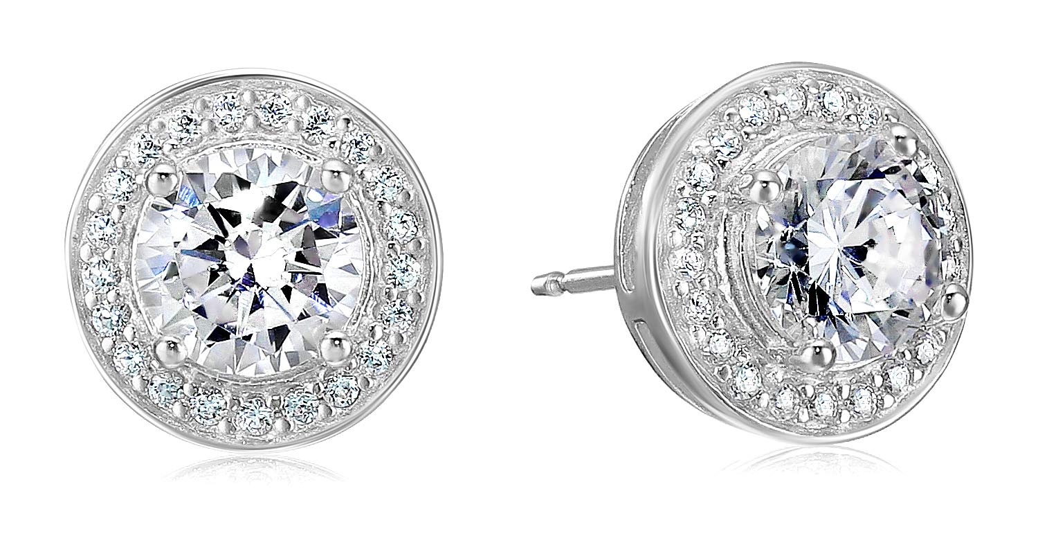 Amazon Essentials Plated Sterling Silver Cubic Zirconia Halo Stud Earrings