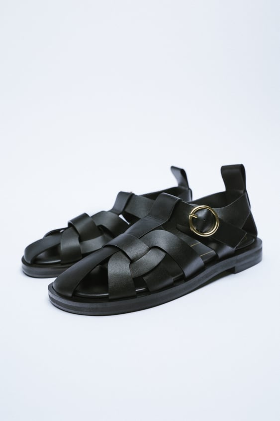 Zara Flat Leather Cage Sandals