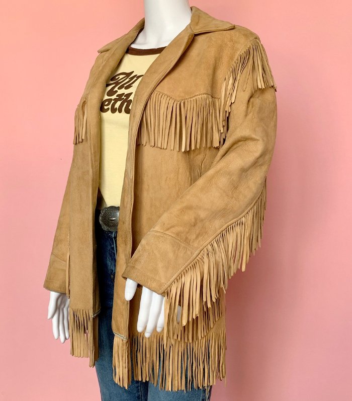 Vintage 1970s Western Camel Suede Fringed Leather Jacket