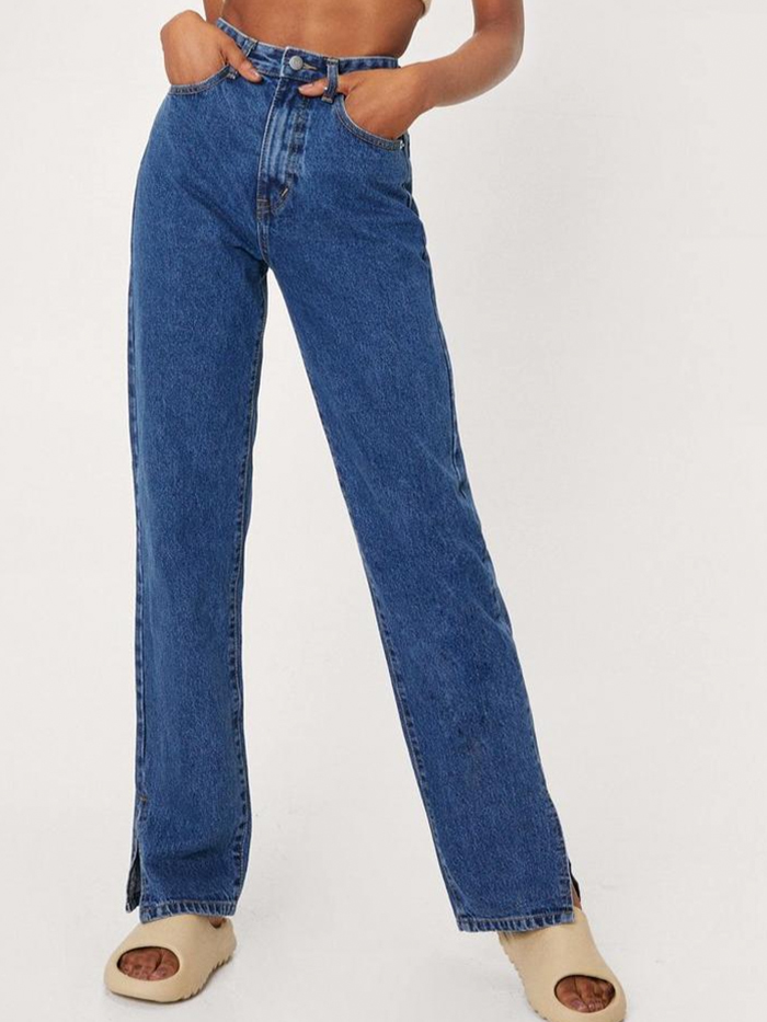 Nasty Gal Split Hem High Waisted Jeans
