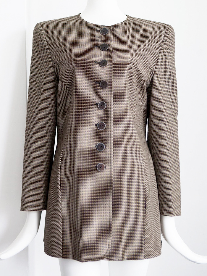Jaeger Vintage Tweed Check Round Neck Wool Jacket