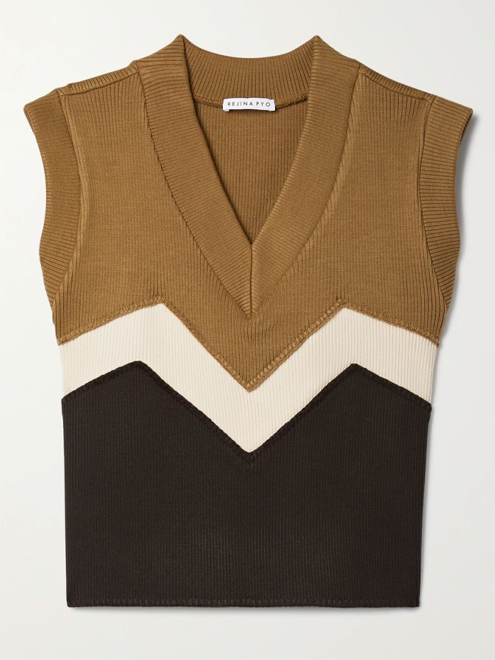 Rejina Pyo Kenna Color-Block Ribbed-Knit Vest